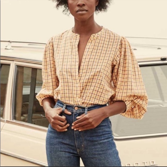 Doen Tops - Doen Scarlett Top in Orange Plaid